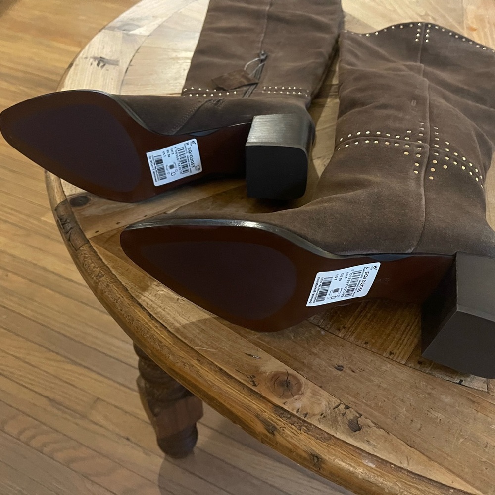 Next Brown Suede Over-the-Knee Studded Boots - Picture 10 of 11